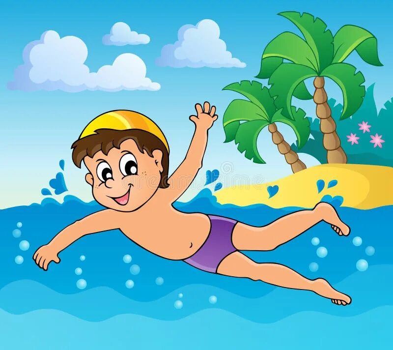 Переведи на английский плавать. Мальчик плавает в море. Иллюстрация купаться в море. Плавать в море картинка для детей. Мальчик купается в море.