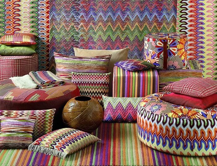 Penny Morrison's Vilas fabric as wall upholstery ay Hollywood at Home Los Angele