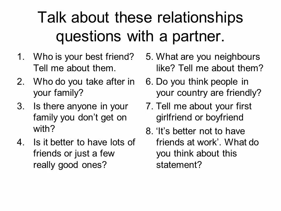 Relationships exercises. Relationships exercises