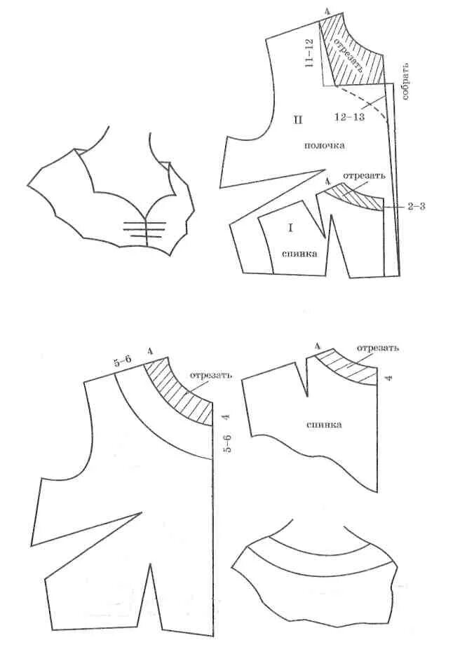 Моделирование воротников и горловины. Конструирование выреза горловины. Выкройки вырезов горловины. Моделирование v образного выреза горловины. Обработка фигурной горловины подкройной обтачкой.