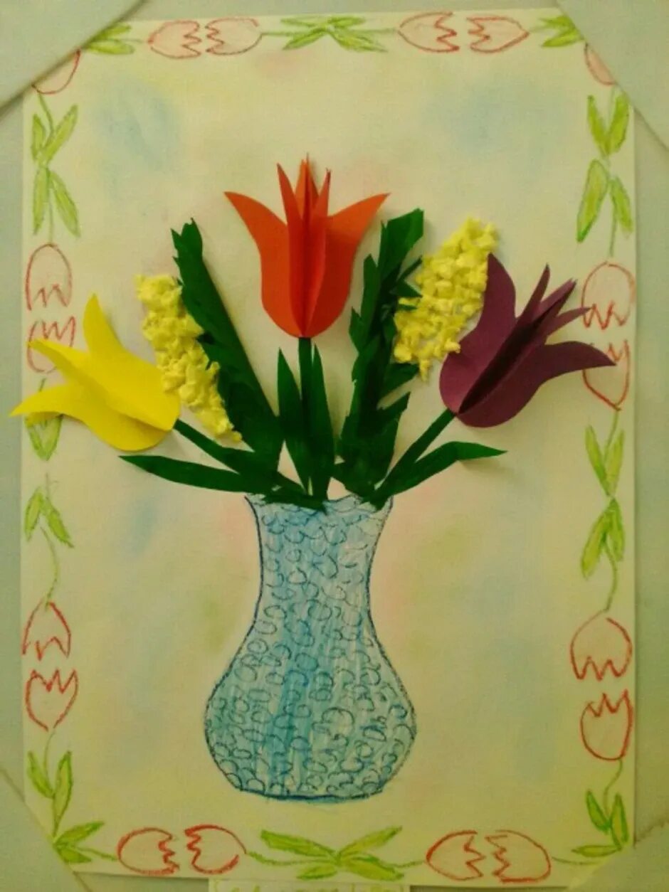 Аппликация на тему цветы. Поделка ваза с цветами. Аппликация букет цветов. Ваза с цветами рисование в подготовительной группе