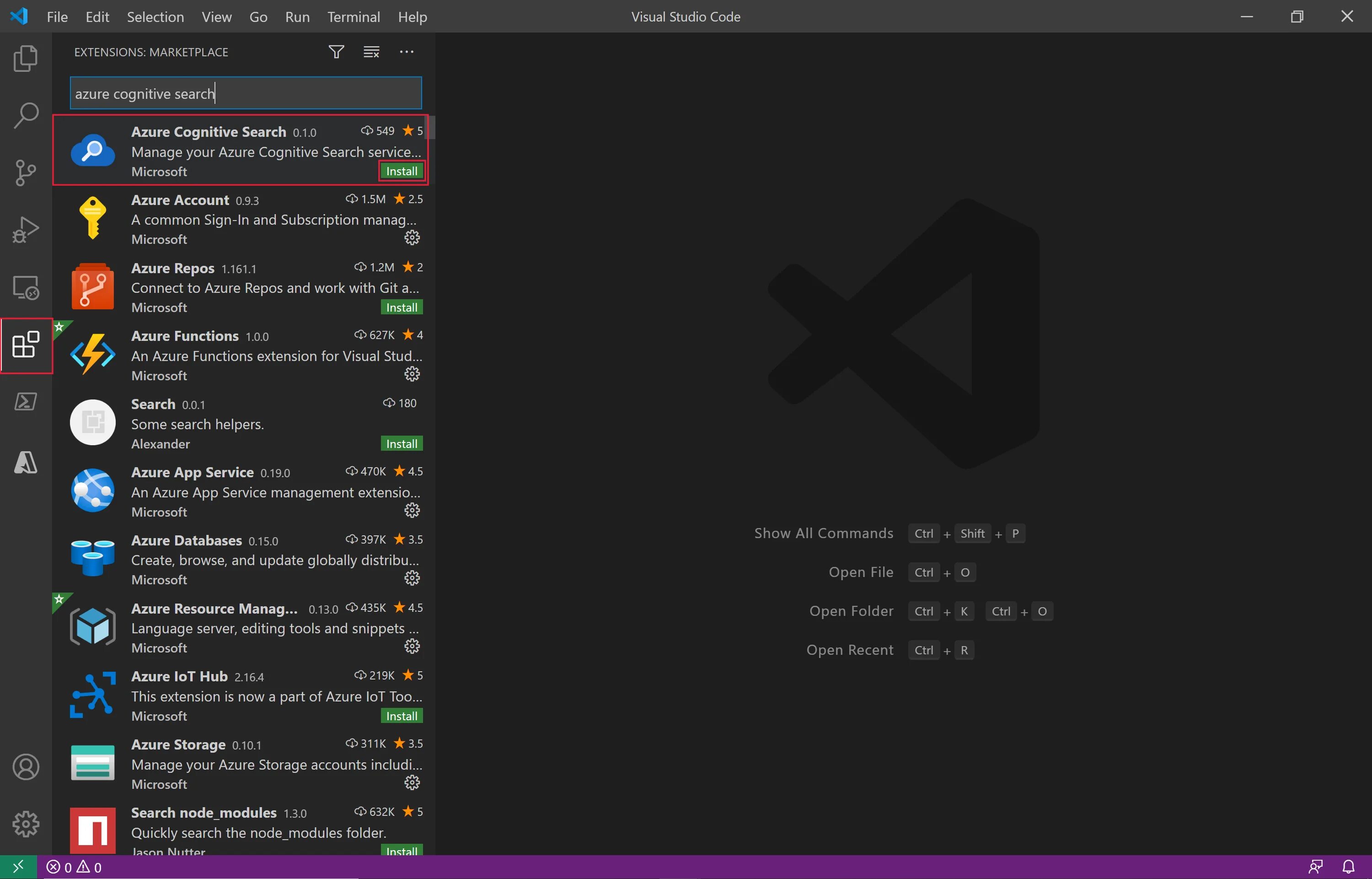 Vs extensions. Расширения для visual studio code. vs code extensions. visual studio code download windows. microsoft azure cognitive search.