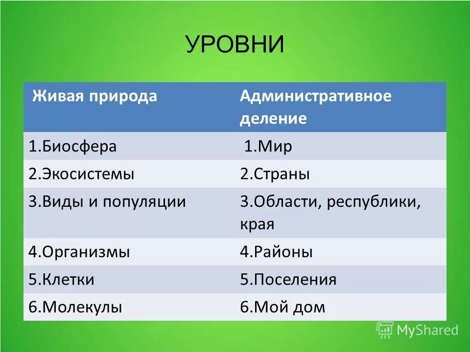 уровни организации живой природы биология.