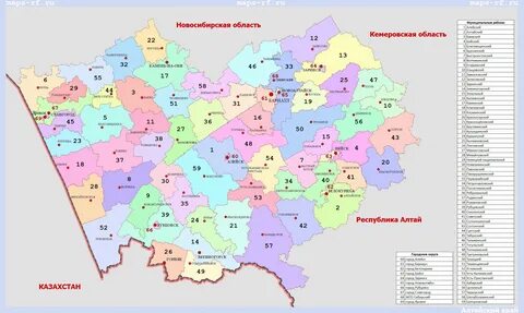 Районы Алтайского края на карте с границами.