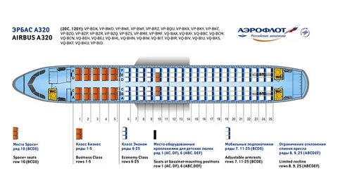Лучшие места в салоне аэробуса А320 авиакомпания Аэрофлот: план самолета
