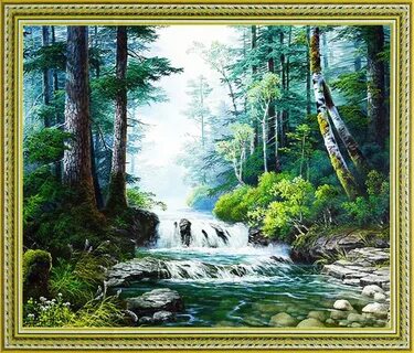 Картина водопад лес