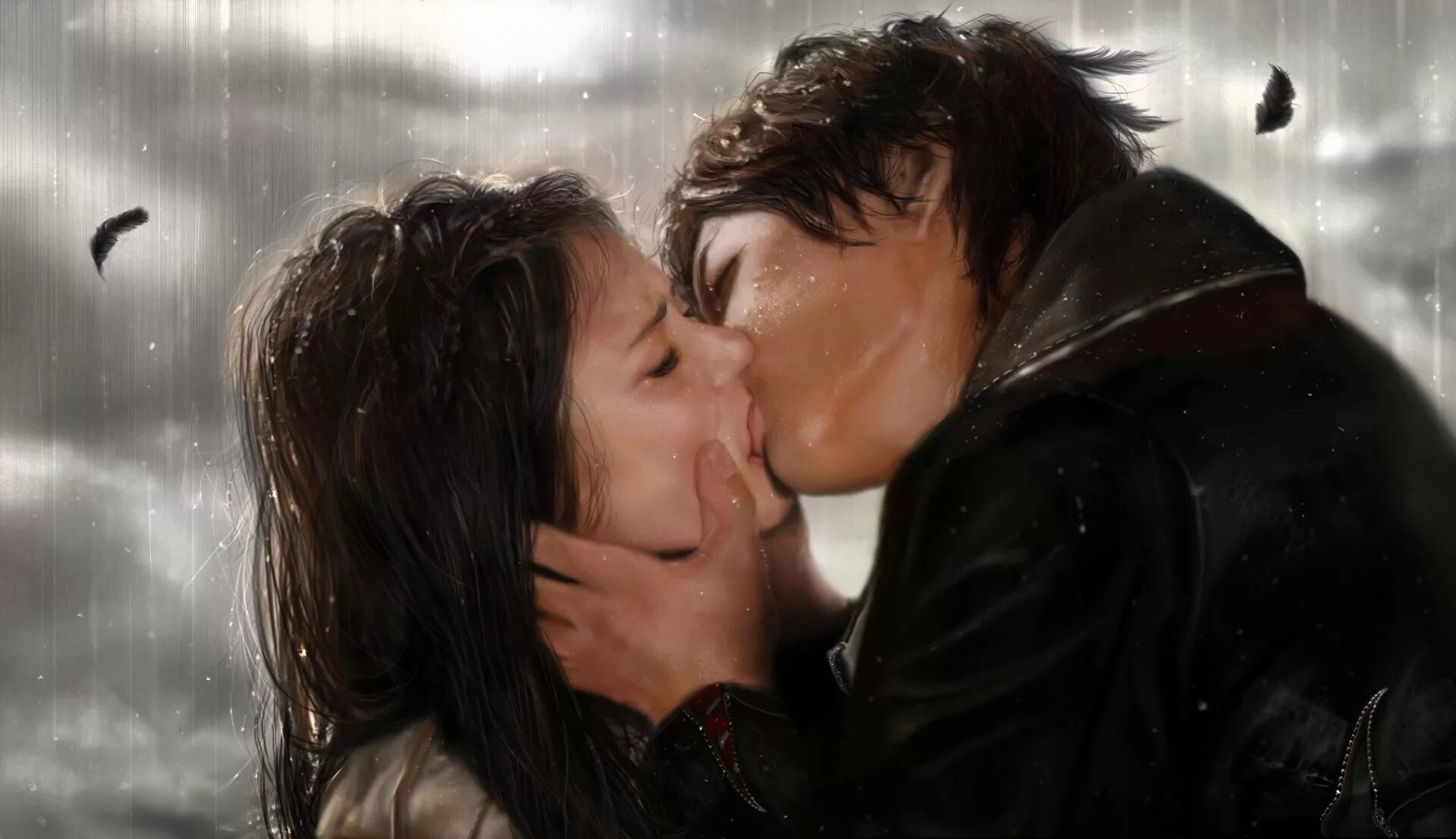 Damon Elena Rain Kiss.