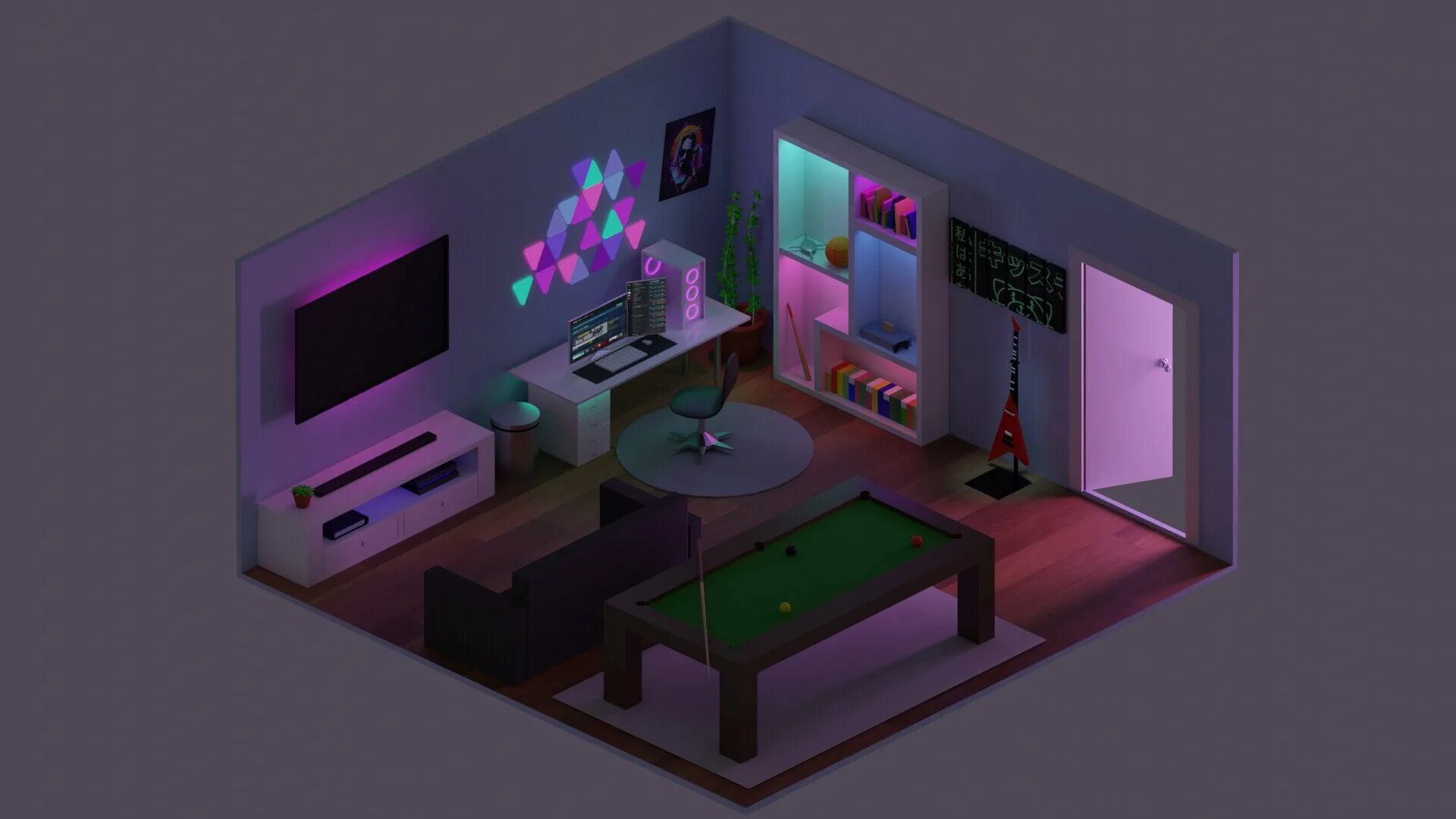 Комната блендер. Low poly комната blender. 3d isometric room гейминг. комната isometric 3d. лоу поли комнаты 3д.