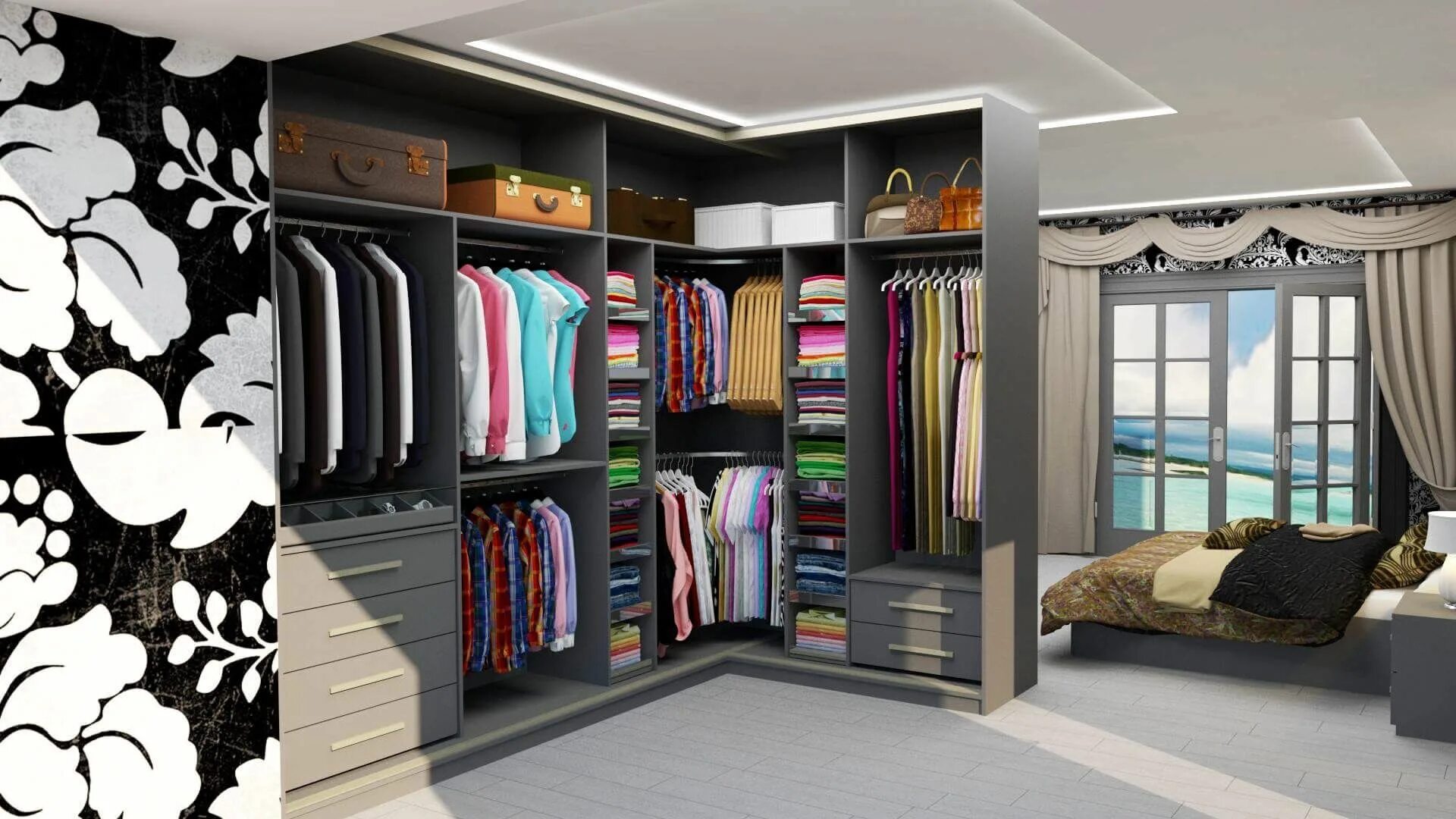 Next to the wardrobe. Next to the wardrobe