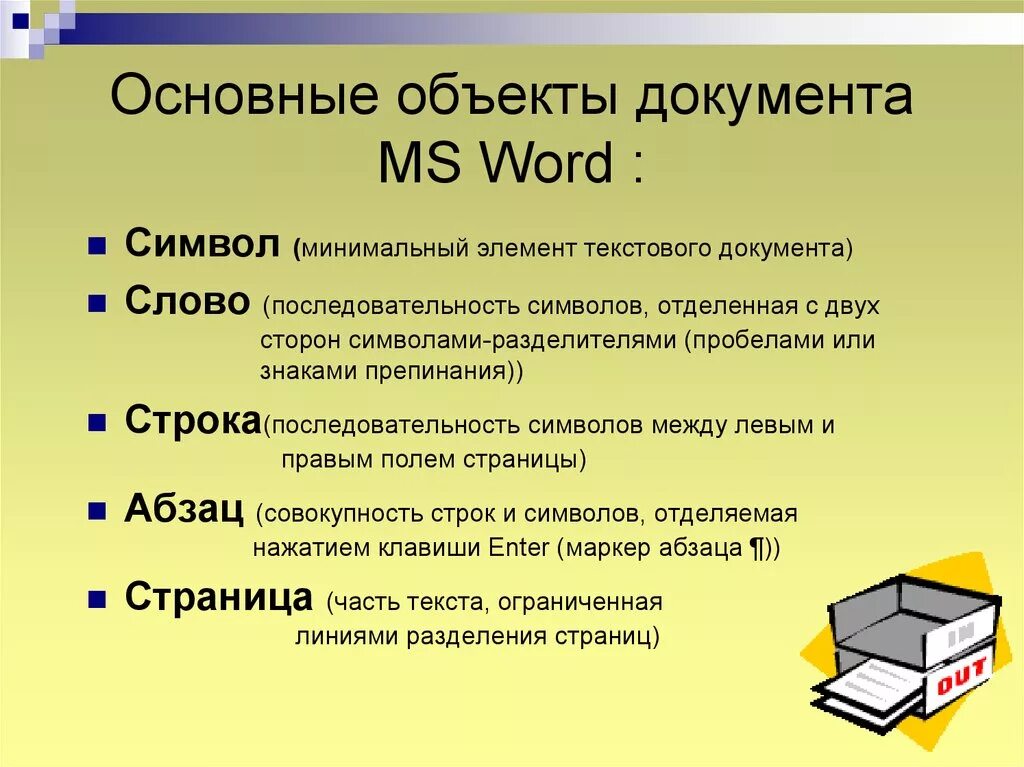 Основные объекты текстового документа. Объекты MS Word. Объекты документа MS Word. Перечислите основные объекты документа MS Word. Основными элементами текста являются