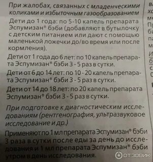 Сколько давать эспумизан месячному ребенку