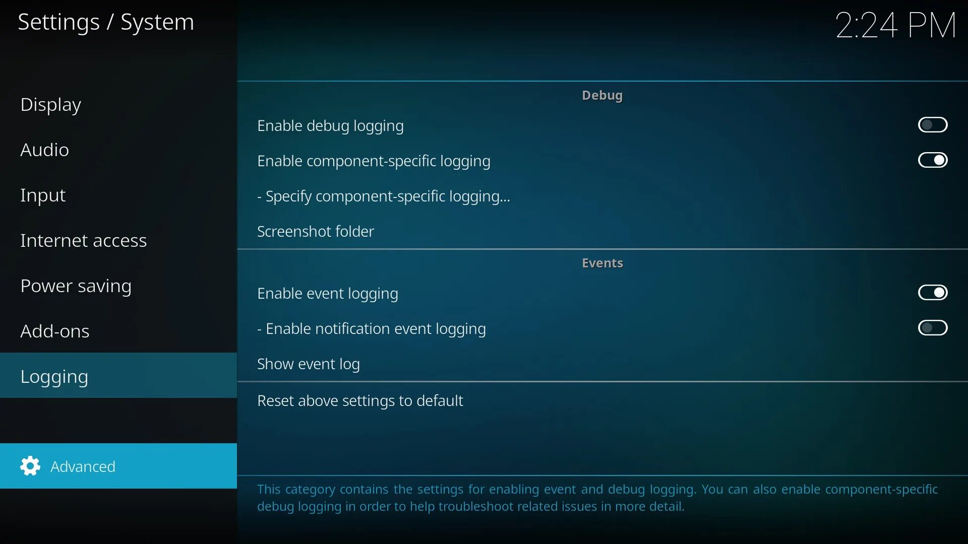 Component enabled. Power saving enable. playback display. component specific.