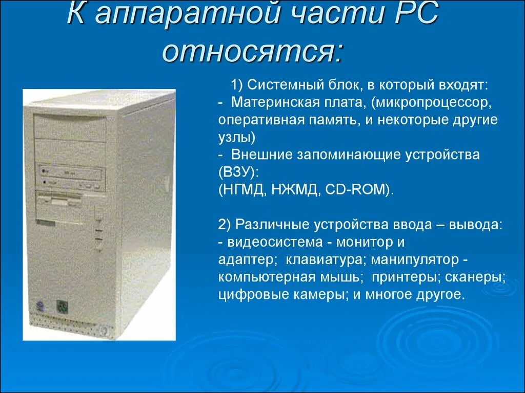 К какой группе можно отнести блока. Аппаратная часть компьютера. Части системного блока. Компьютер аппаратная часть:системный блок. Схема аппаратной части компьютера.