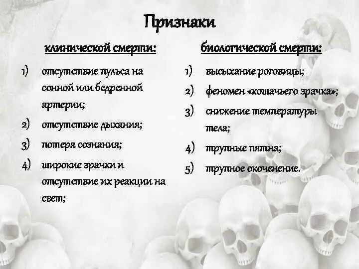 Признаки клинической и биологической смерти таблица. Признаки близкой смерти таблица. Клинические т биологические признаки. Три признака клинической смерти тест ответы. Признаки клинической смерти ответ на тест