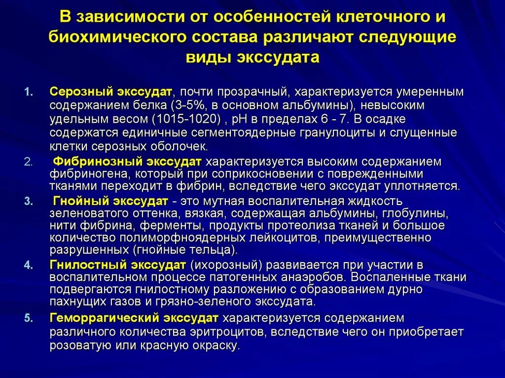 Виды экссудата. Геморрагический экссудат. Характеристика основных видов экссудата. Характеристика различных видов экссудата таблица.