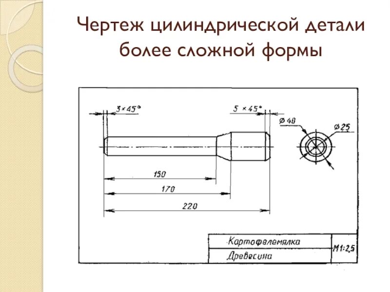 Чертеж толкушки 6 класс технология. Чертеж цилиндрической детали. Чертеж детали по технологии. Черчение цилиндрических деталей.