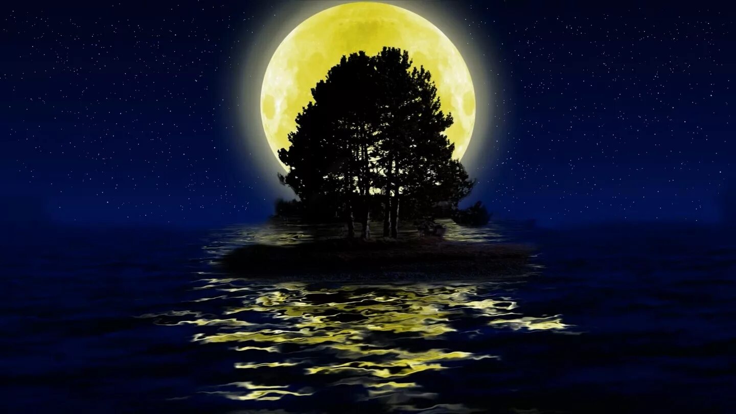 Ночь луна. Луна над городом. Красивая ночь. Озеро в лунном свете. А над ночью луна.