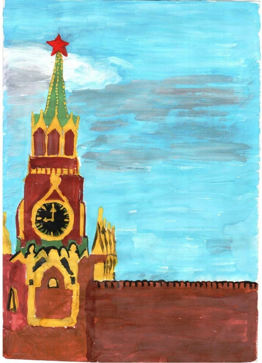 Спасская башня Кремля рисование. Пластилинография Спасская башня Кремля. Спасская башня Кремля поэтапное рисование