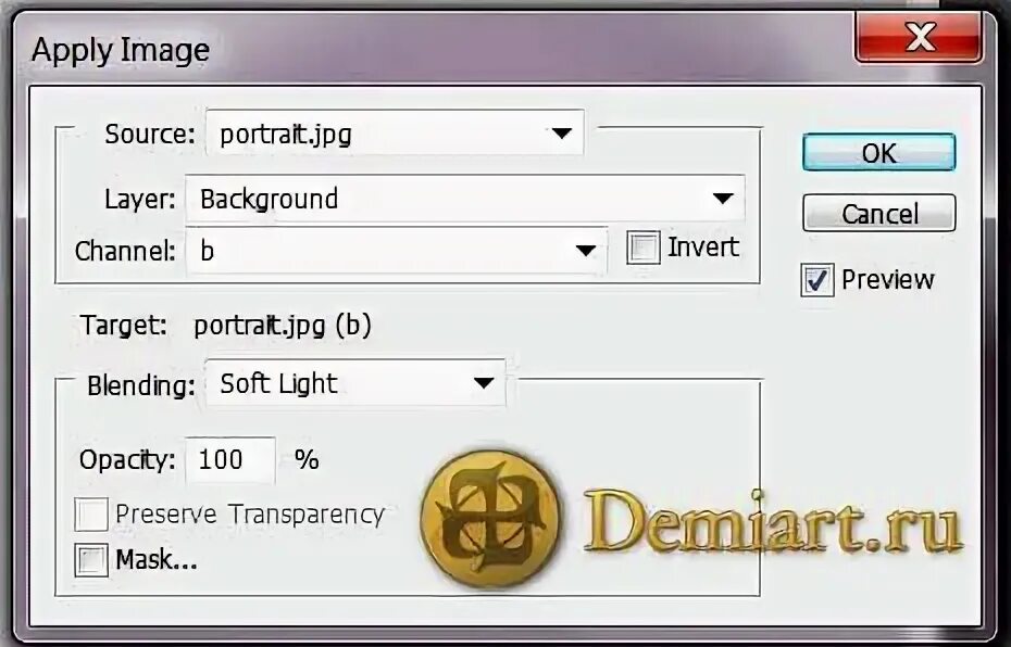 Ошибка apply image. Apply image перевод в фотошопе.