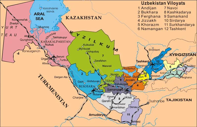 Административно-политическая карта Узбекистана. Географическая карта Узбекистана. Политико административная карта Узбекистана. Политическая карта Узбекистана с городами.