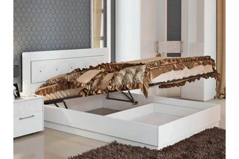 Кровать белая двуспальная с подъемным механизмом