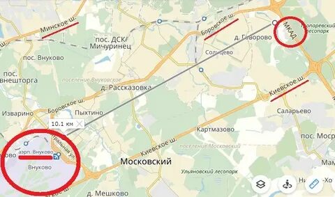 Внуково саларьево расстояние