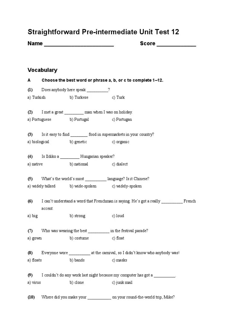 Pre-Intermediate тест 1. Pre Intermediate progress Test Unit 2. Progress Test 10 Unit Intermediate ответы. Straightforward Elementary Unit Test 12 ответы. Unit 1 pre intermediate