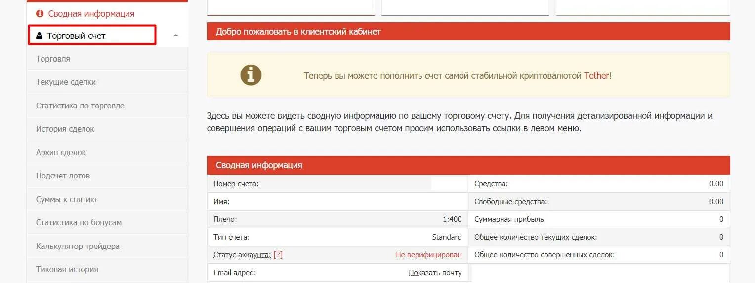 Есть информация по счету