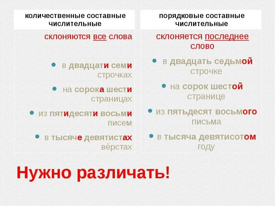 Правило количественных числительных
