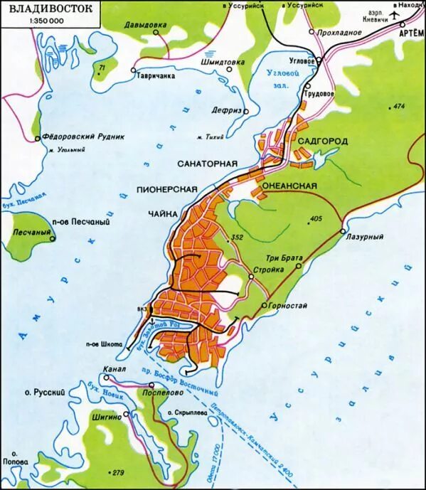 Карта Владивостока географическая. Карта Владивостока с районами города. Физическая карта Владивостока. Административное деление Владивостока.