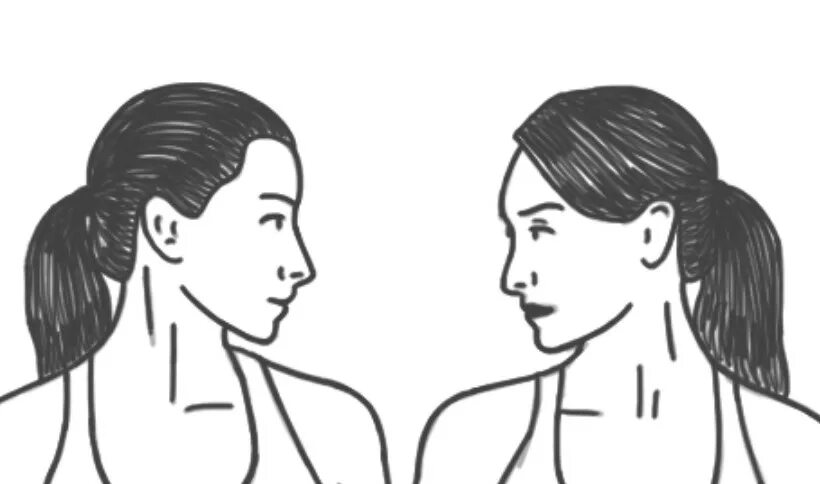 поворот головы направо. гимнастика для улучшения мозгового кровообращения. поворот головы направо. круговые вращения головой. наклоны головы.