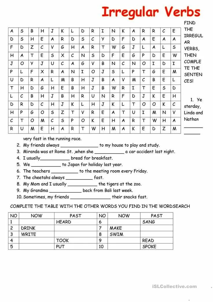 Find the irregular verb in each group. Find the irregular verb in each group