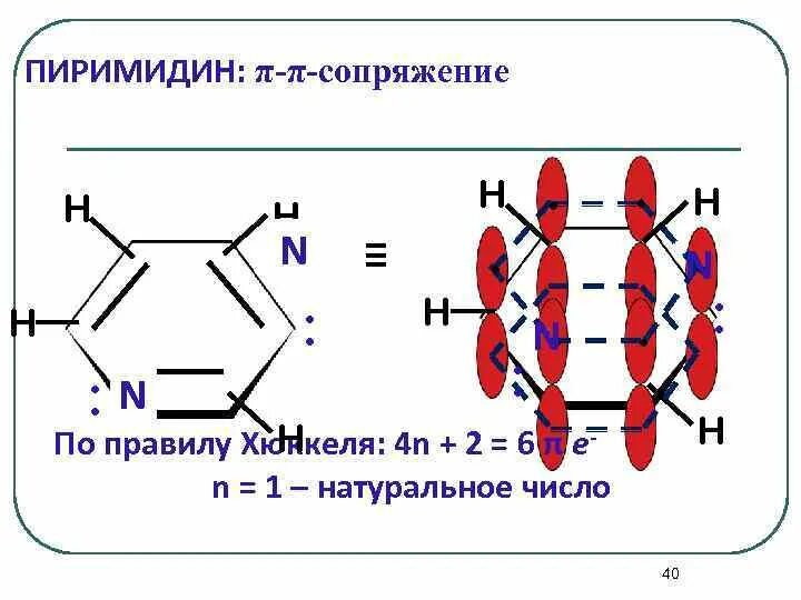 Правило хюккеля. Пиримидин правило Хюккеля. Пиримидин сопряжение. Пиримидин электронное строение. Пиримидин ароматичность.