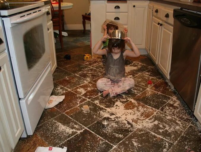 Mess up the Kitchen. Babby messed up in the Kitchen. Messy Kitchen. Cleaning up the Disciple's mess. Clean up the mess