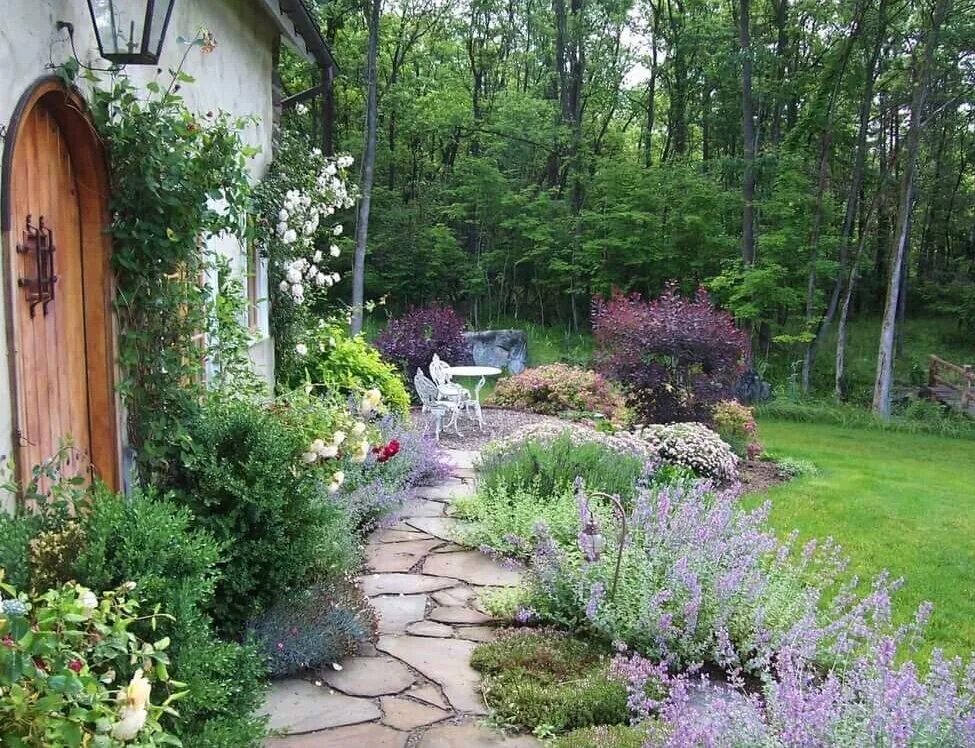 All we really need is colorful blooms galore and a place to sit and enjoy them! 
