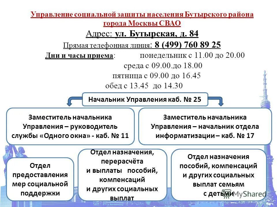 начальник управления социальной защиты населения москвы
