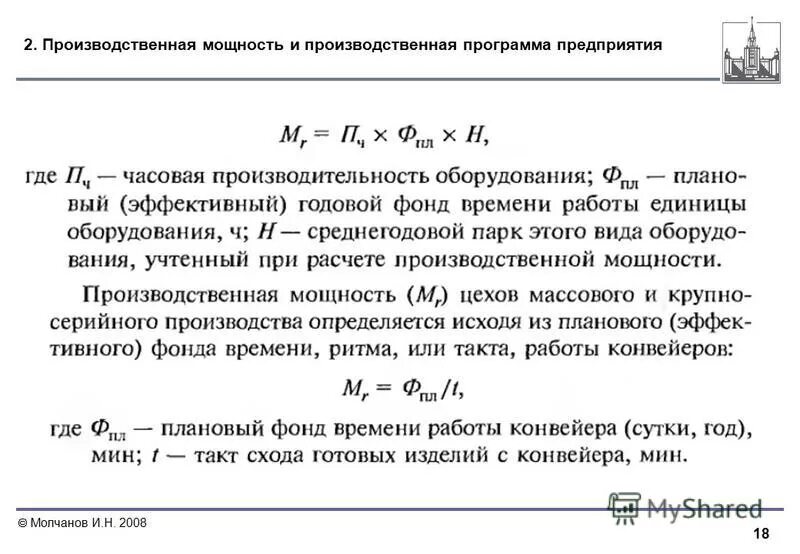 производственная программа и производственная мощность