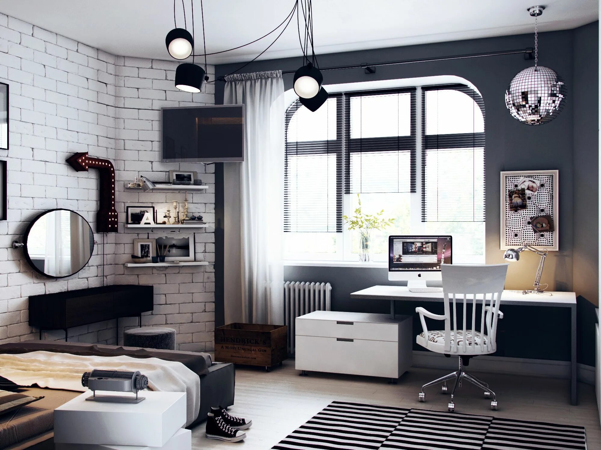 Стильная черно-белая комната для мальчика подростка Decoración de dormitorio par