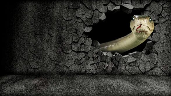 Наклейка на стену с изображением синей змеи-животное, 3D разбитая стена, художес
