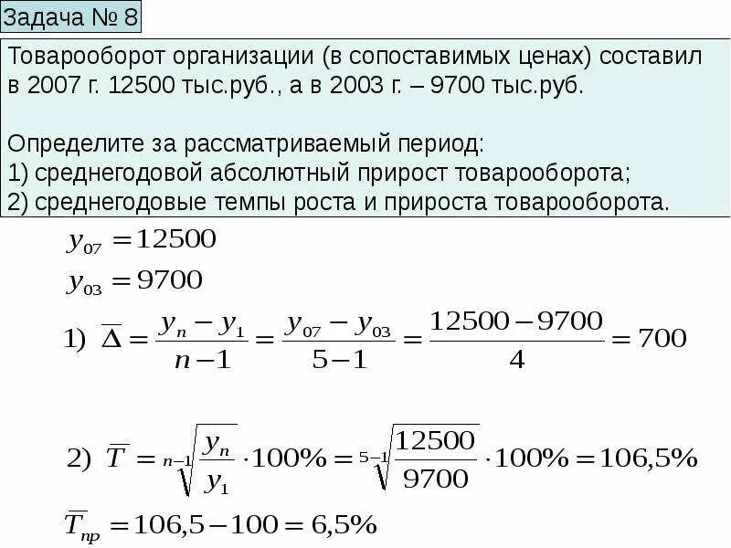 Тыс руб что составило 5. Динамика объема товарооборота формула. Товарооборот за год формула. Оборот торговли в сопоставимых ценах. Прирост товарооборота.