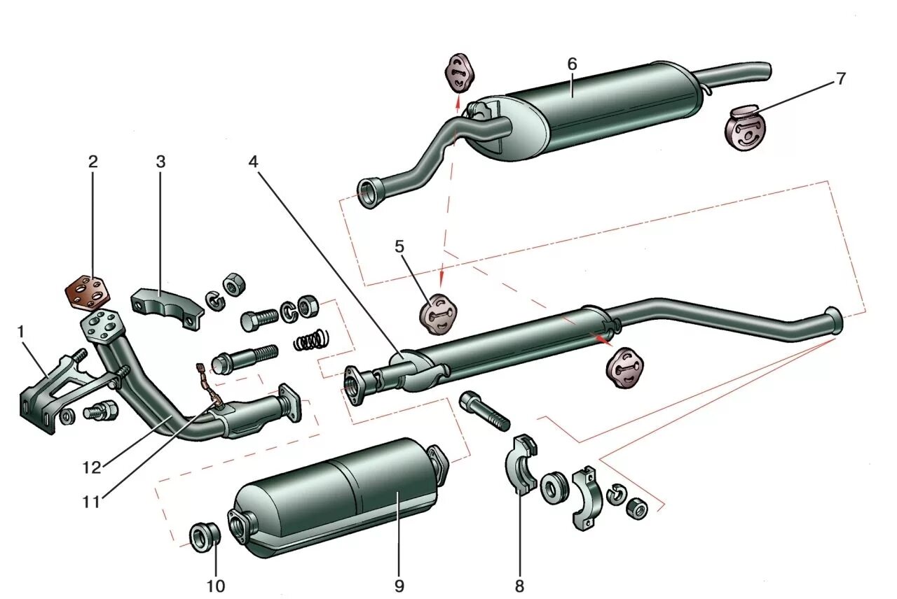 Части глушителя ваз 2114. Выхлопная система ВАЗ 2114. Выхлопная система ВАЗ 2114 1.6 8. ВАЗ 2114 евро 2 выхлопная система. Крепление выхлопной системы ВАЗ 2114.