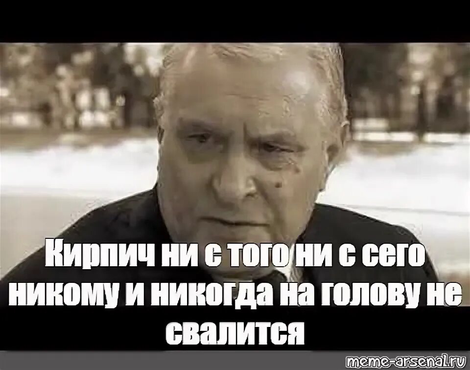 Никогда лоб. Просто так кирпич на голову никому не падает. Кирпич ни с того ни с сего никому и никогда на голову. Просто так кирпич на голову никому не падает цитата.