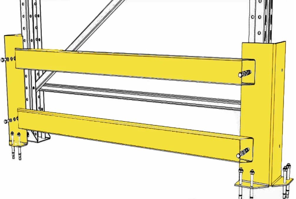 Защита стеллажей. Торцевая защита стеллажей. Защита стоек стеллажей. Фронтальная защита стеллажей. Защита стеллажей от погрузчика.