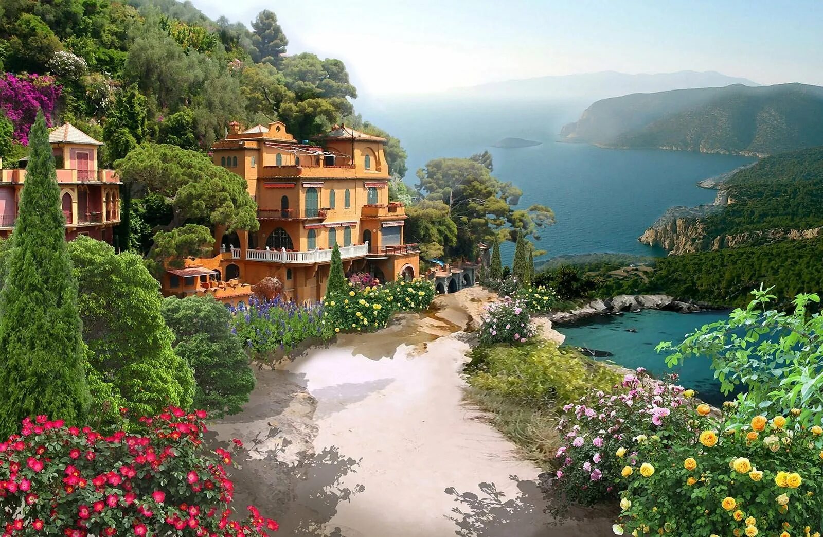 Средиземноморский пейзаж. Средиземноморский олеандр. Сады у моря. Сады у моря. Море средиземное амальфи цветы.