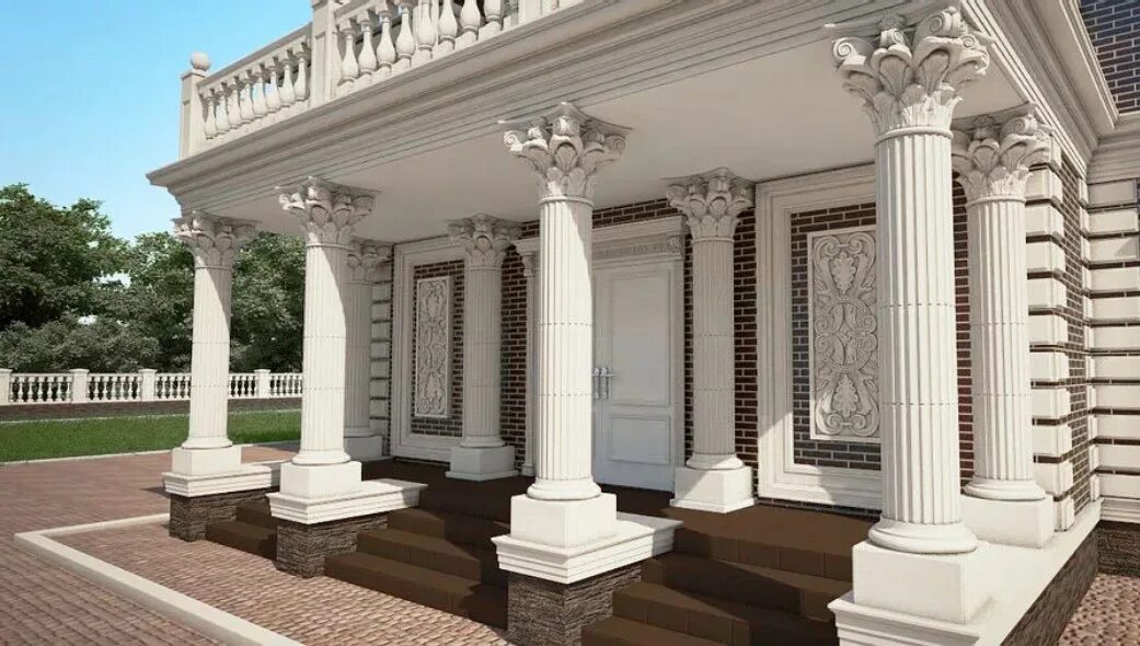 Крыльцо с колоннами. 17. Колонны наружные. Дом с колоннами. Ствол 4.