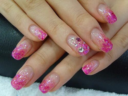 Маникюр розовый с блестками и рисунком 40 PCS #39 -3D Alloy Nail Art Decoration Pink Bow with Rhinestone in the Middl