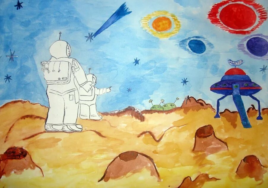 Рисование жители других планет. Рисунок на тему космос. рисунок на космическую тему. рисование полет на другую планету. рисование на тему космос.