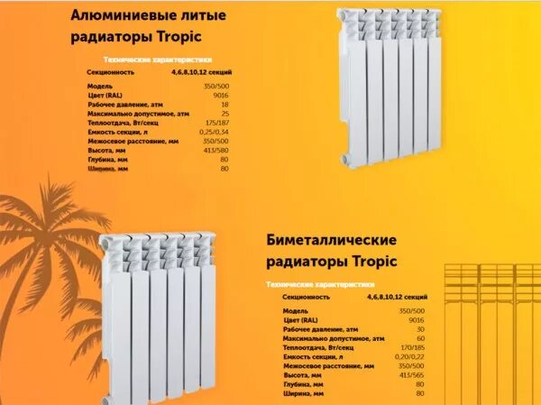 Радиатор биметаллический Tropic 500/80 характеристики. Радиатор Тропик алюминий 12.