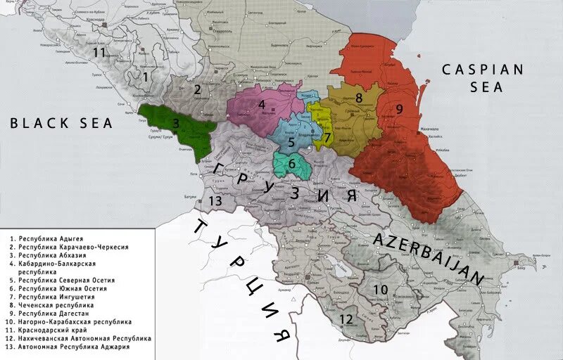 Закавказье это где. Республики Кавказа на карте. Горская Республика Северного Кавказа. Политическая карта Северного Кавказа. Республики Северного Кавказа на карте.