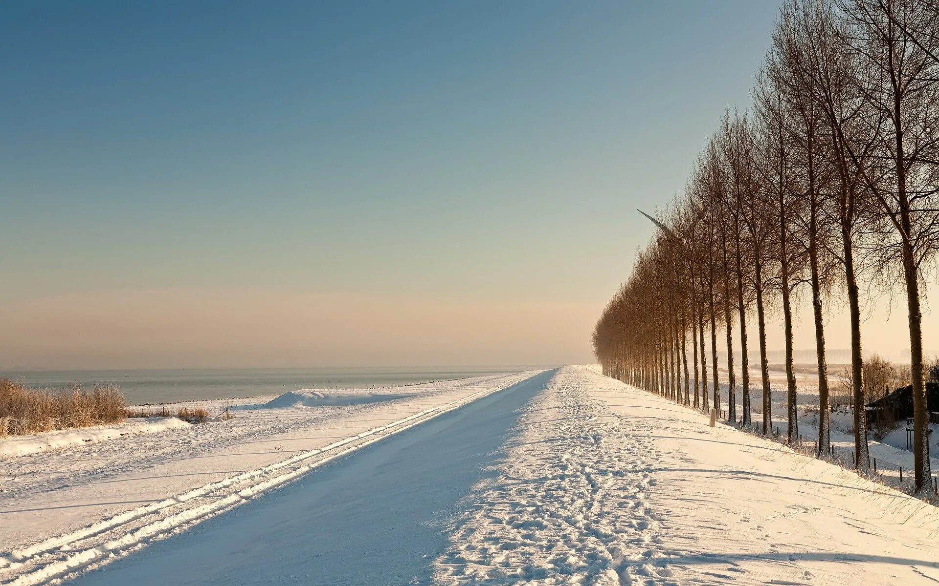 Зимнее поле. Снежное поле. Зимняя дорога. Заснеженная дорога.
